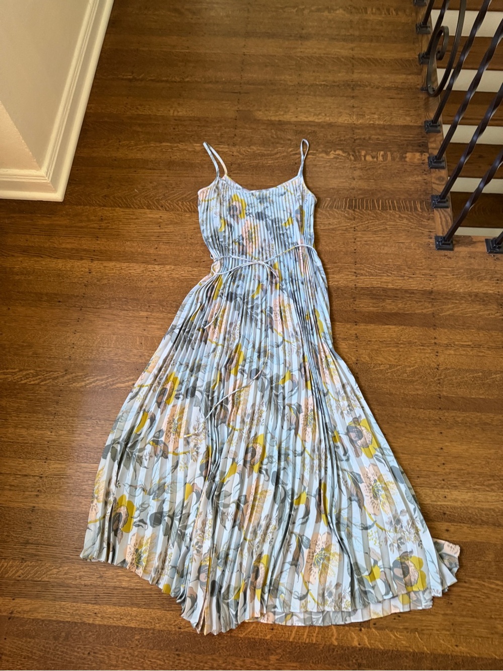 Vince Light Blue Floral Pleated Maxi Dress